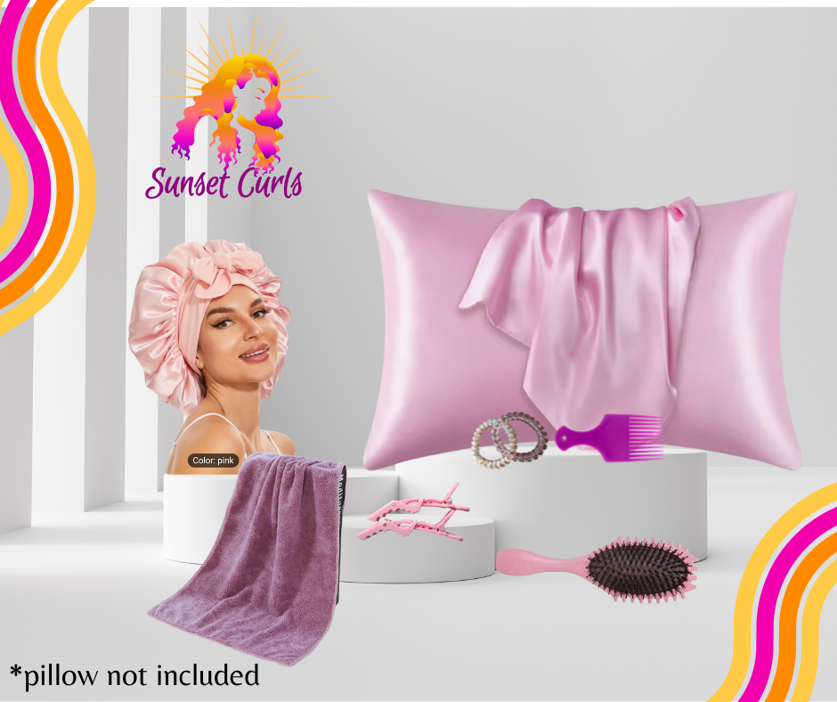 Curly Hair Less Frizz and Less Damage Kit-Pink- Hair Styling Kit - For Women or Men