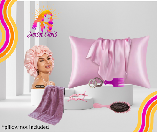 Curly Hair Less Frizz and Less Damage Kit-Pink- Hair Styling Kit - For Women or Men
